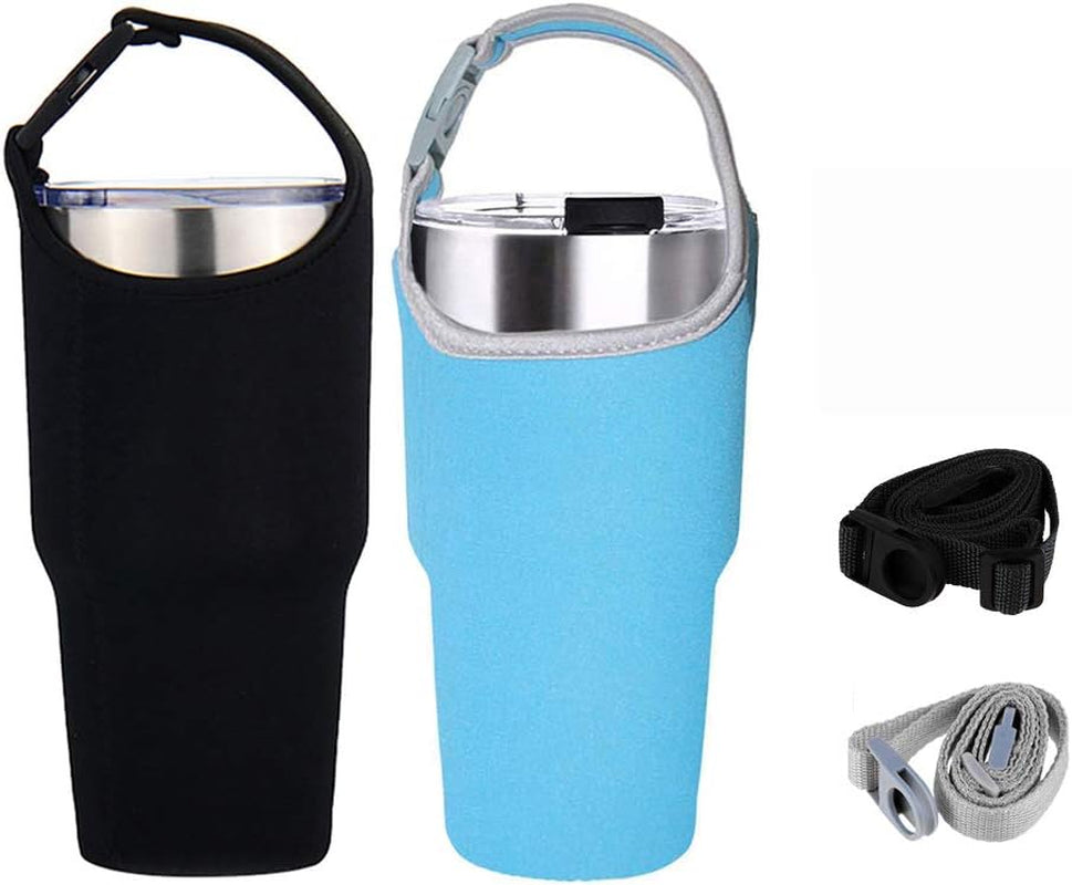 2 Pack Tumbler Carrier Holder, Neoprene Tumbler Sleeve with Carrying Handle, Water Bottle Carrier Pouch Fit for YETI Rambler Ozark Trail Rtic and More