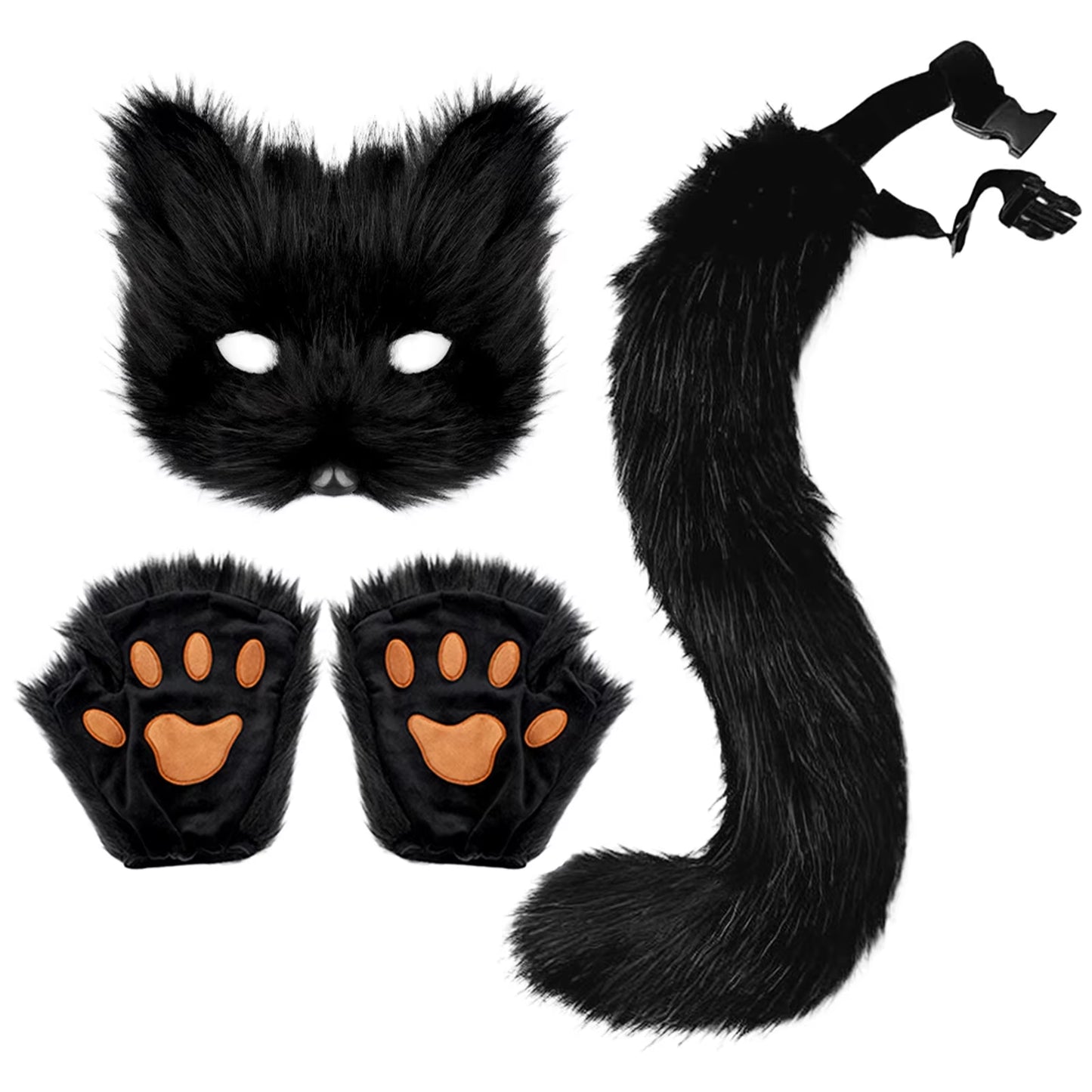 3Pcs Halloween Dress up Animal Tail Fox Mask Paw Gloves Set Animation Exhibition Cosplay Outdoor Party Costumes Accessories