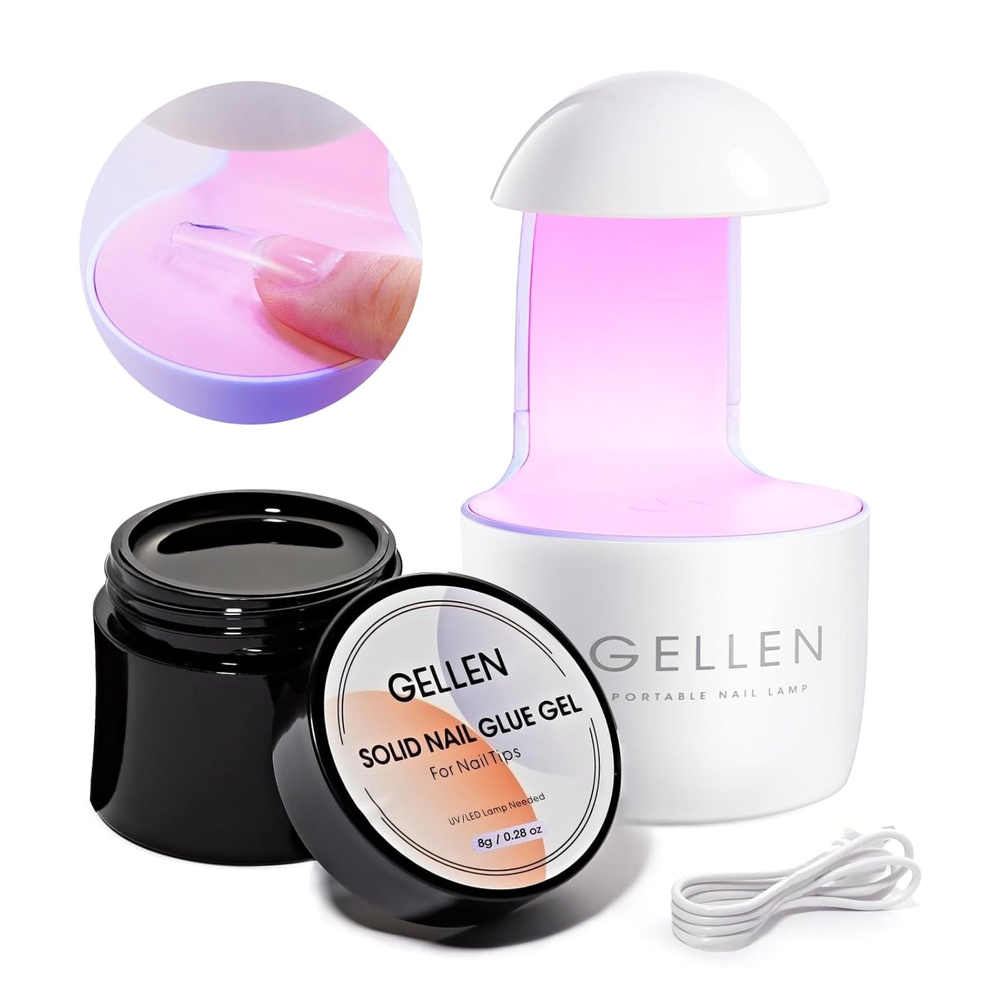 Solid Nail Glue Gel Kit, 8G Gel Nail Glue and 8W Mini UV Light LED Lamp for Nail Cured, Solid Press on Nail Glue for Acrylic Fake Nail Tips, Solid Gel Glue for Nails Salon Art DIY at Home