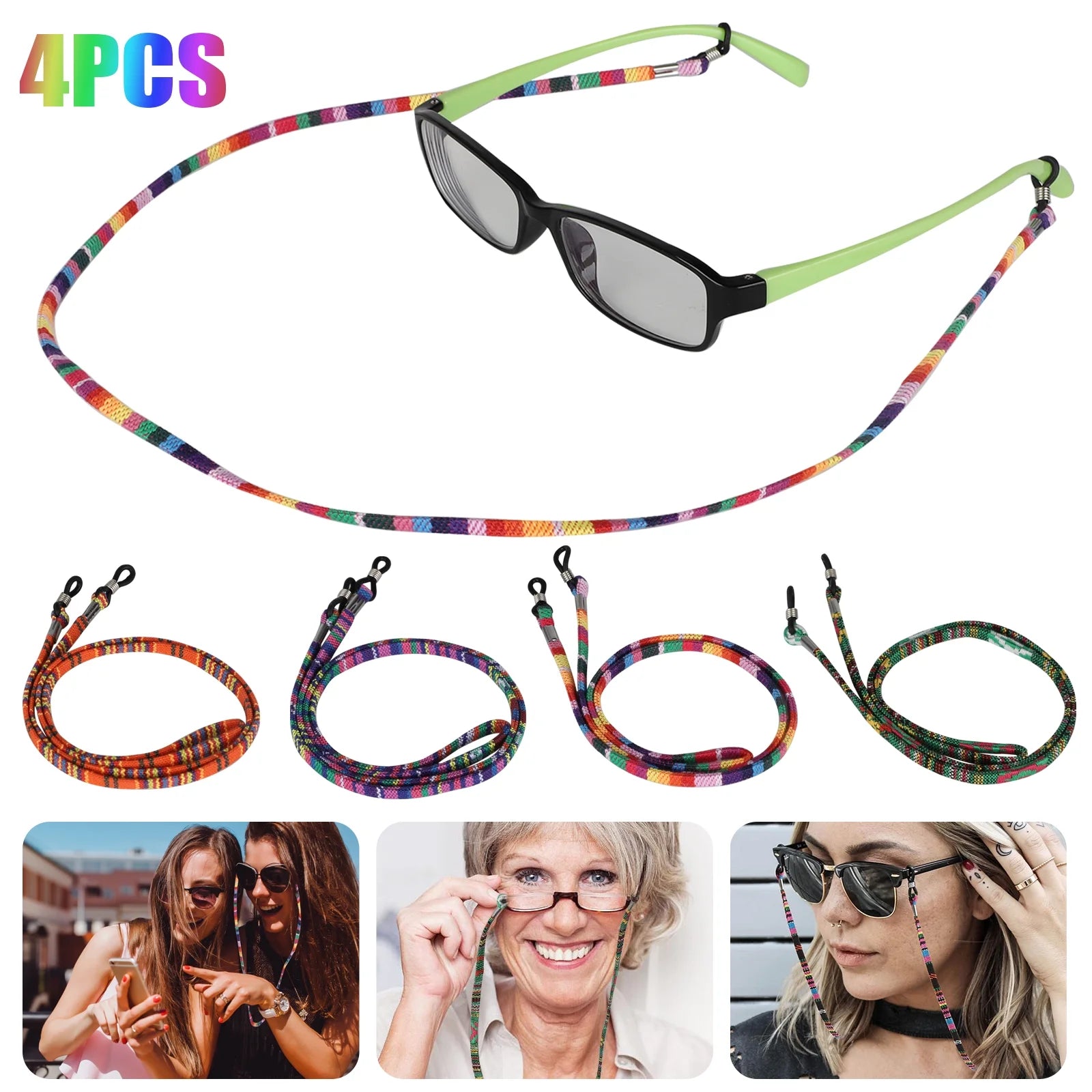 4Pcs Eyeglass Straps,  Adjustable Sunglass Holder Chain, Cotton Unisex Glasses Sports Lanyard