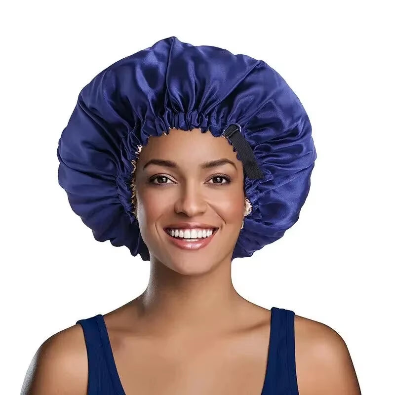 2Pcs Set Large Satin Bonnet Silk Night Sleeping Cap Long Satin Bonnet with Head Tie Band Bonnet Edge Wrap for Women Hair