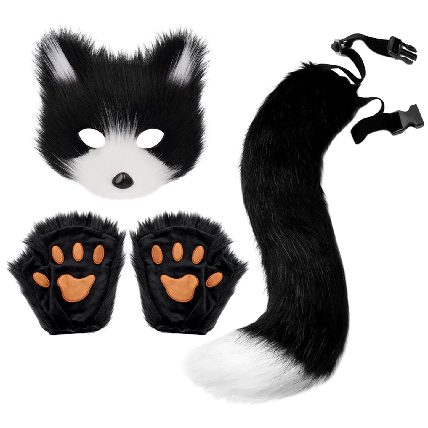 3Pcs Halloween Dress up Animal Tail Fox Mask Paw Gloves Set Animation Exhibition Cosplay Outdoor Party Costumes Accessories