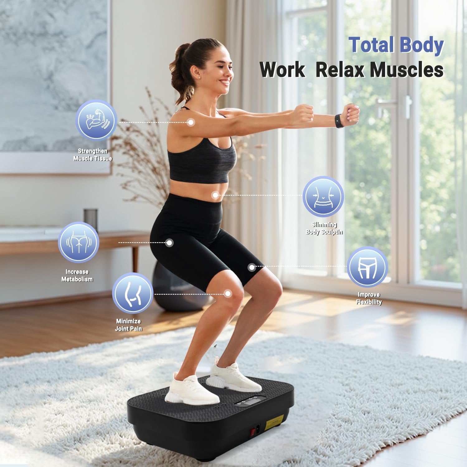 Vibration Plate Exercise Machine Whole Body Vibration Machine with Remote Control for Pain Relief, Lymphatic Drainage, Weight Loss(3 Resistance Loops/Resistance Bands)