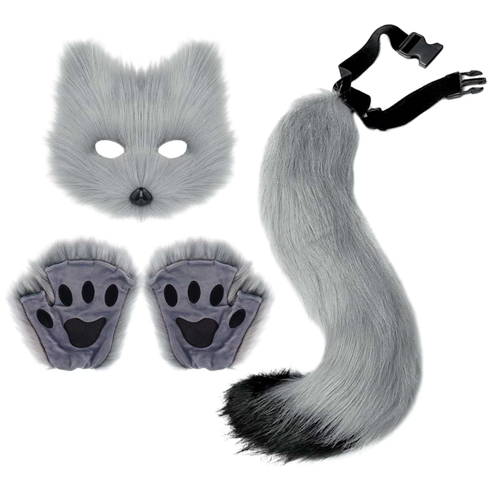 3Pcs Halloween Dress up Animal Tail Fox Mask Paw Gloves Set Animation Exhibition Cosplay Outdoor Party Costumes Accessories