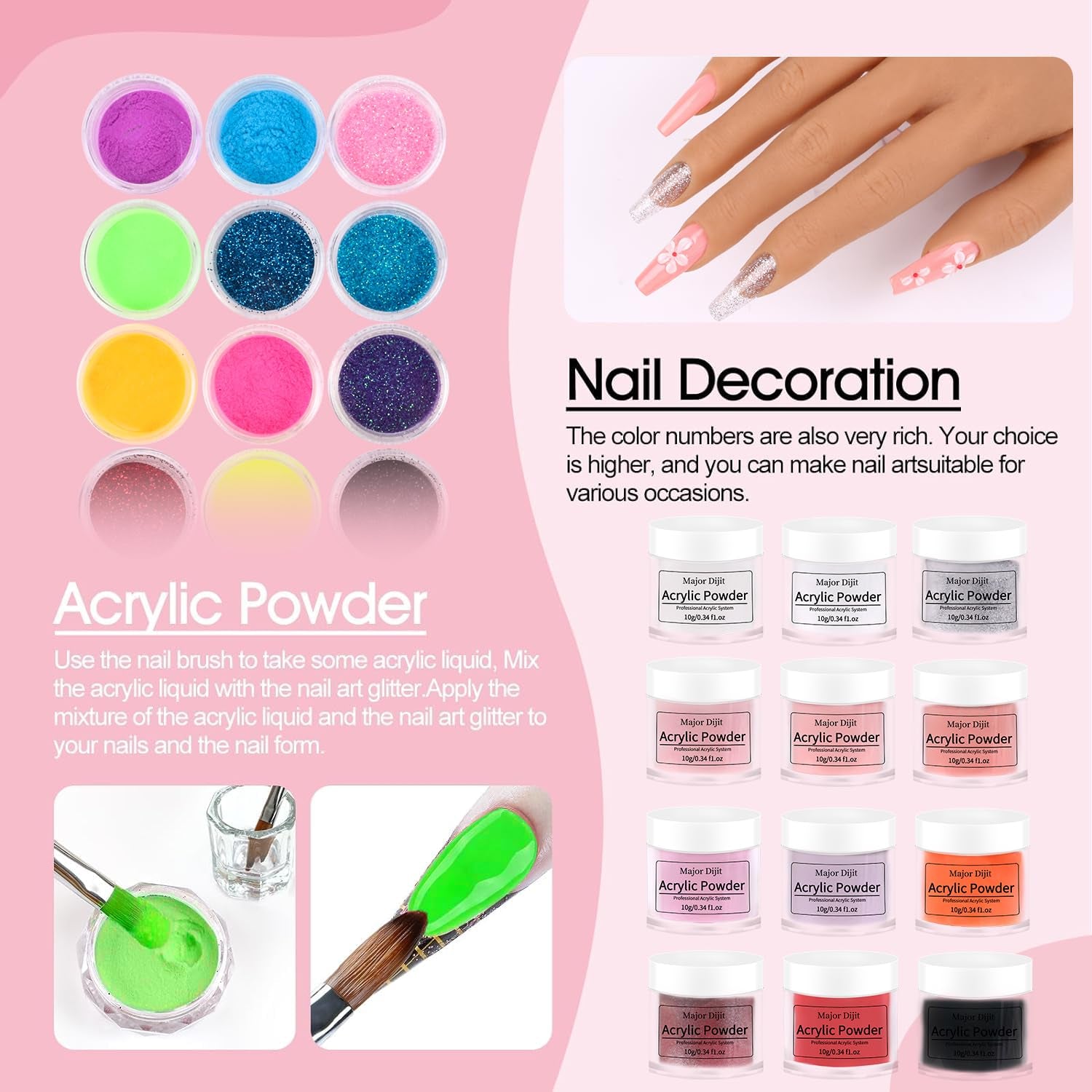 Acrylic Nail Kit with Nail Lamp, 12 Colors Acrylic Powder Acrylic Liquid Top Coat Base Coat Nail Primer and Electric Nail Drill for Gel Nail Kit, DIY Nail Art Tool Cpmplete Starter Kit