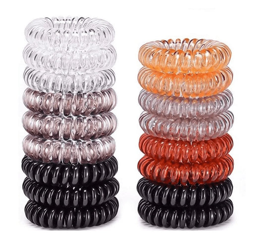 Metallic Luster Spiral Hair Ties (16 Pcs), Coil Hair Ties for Thick Hair, Ponytail Holder Hair Ties for Women , No Crease Hair Ties, Phone Cord Hair Ties for All Hair Types with Plastic Spiral