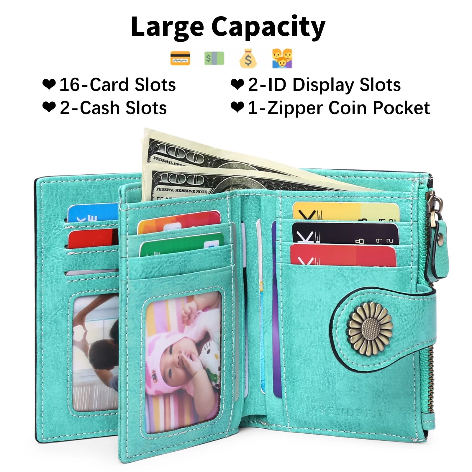 Small Women Wallet Genuine Leather Bifold Purse RFID Blocking Card Holder