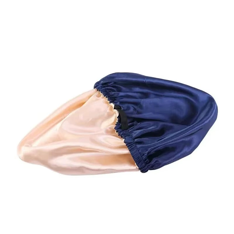 2Pcs Set Large Satin Bonnet Silk Night Sleeping Cap Long Satin Bonnet with Head Tie Band Bonnet Edge Wrap for Women Hair