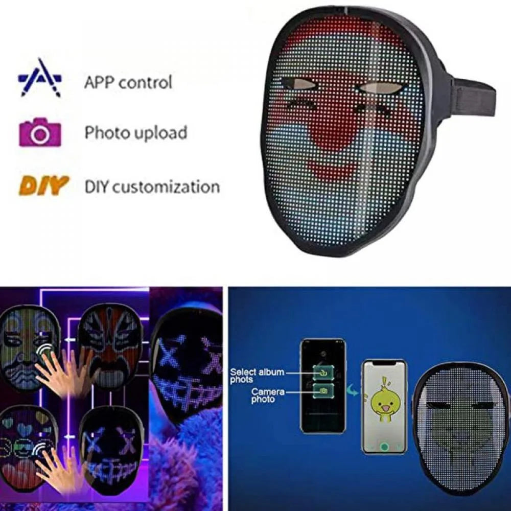 LED Halloween Mask, Costume for Adults, Bluetooth Face Mask, Cosplay Light Up, Digital Face Transforming, Glowy Zoey, Programmable, for Halloween, Parties and Christmas