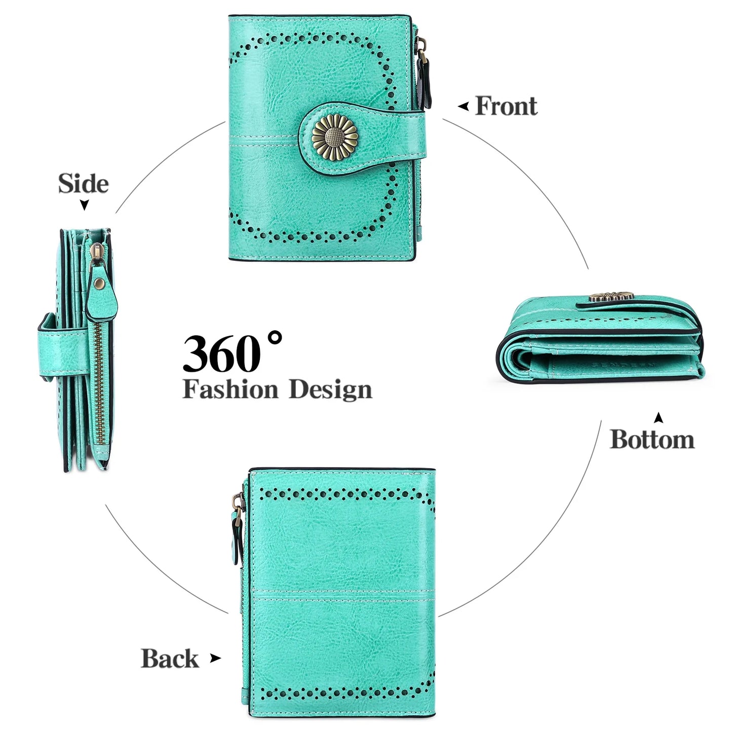 Small Women Wallet Genuine Leather Bifold Purse RFID Blocking Card Holder