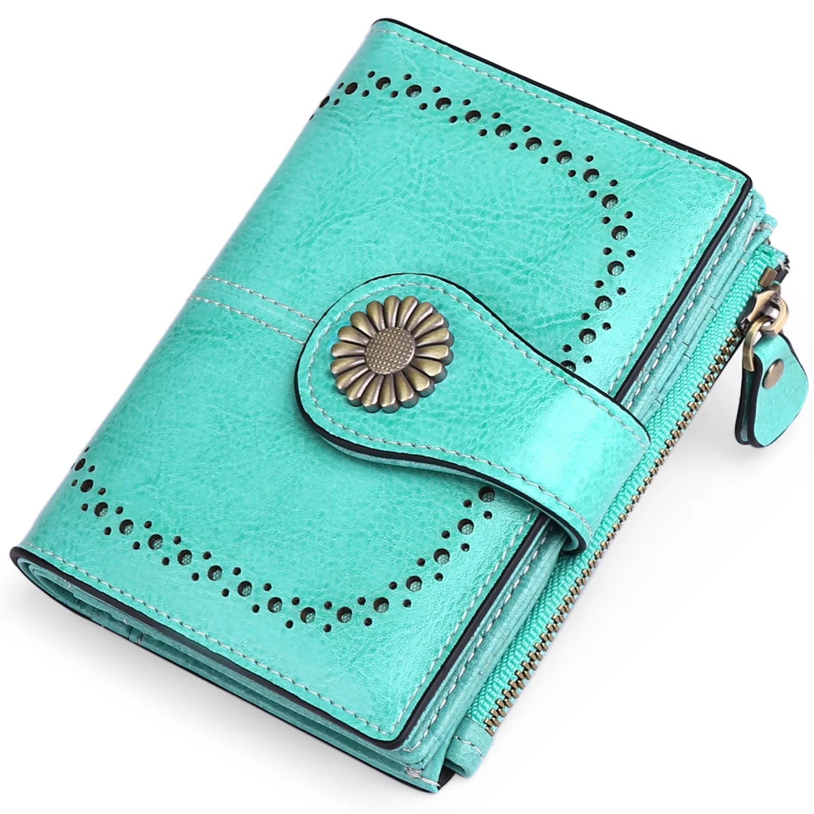 Small Women Wallet Genuine Leather Bifold Purse RFID Blocking Card Holder