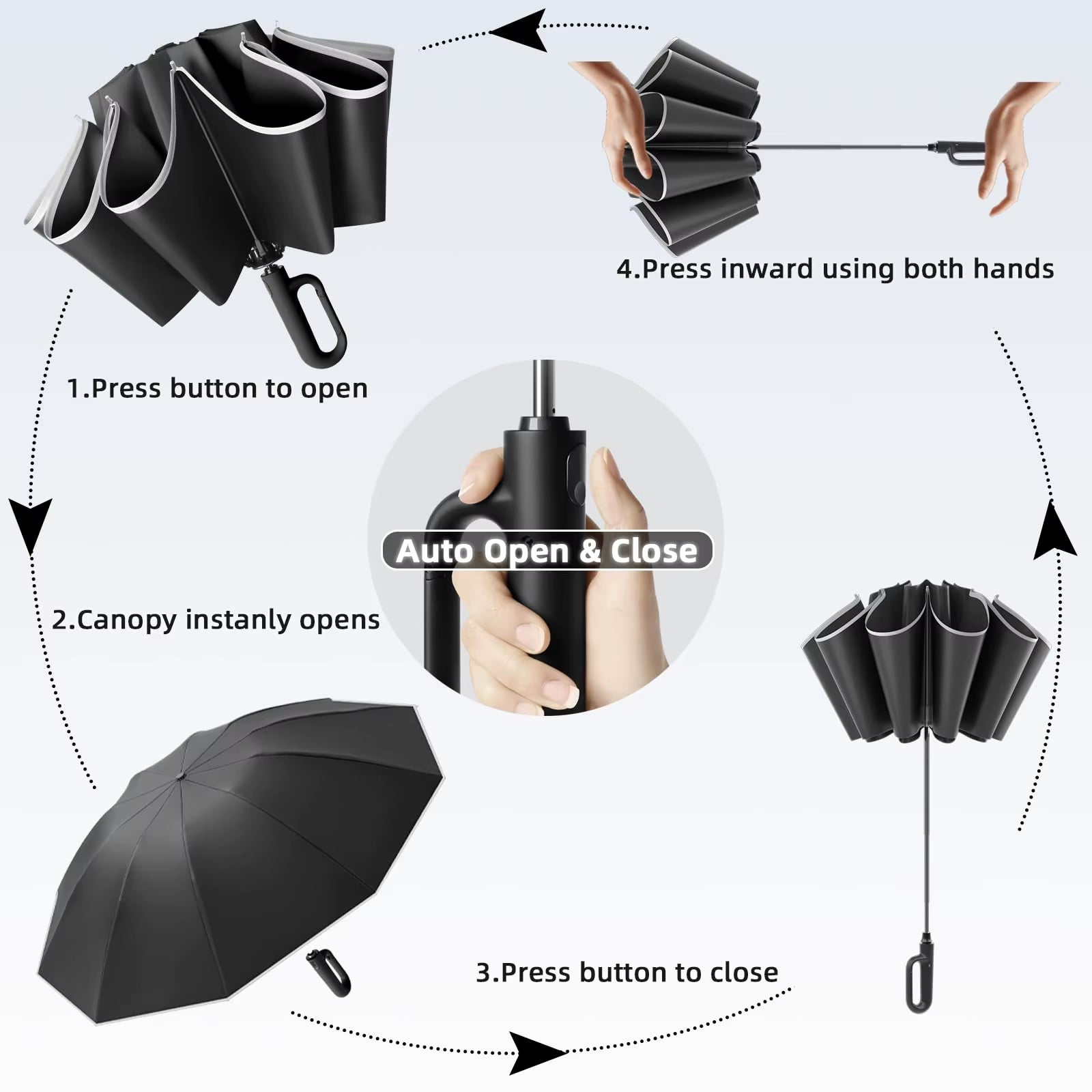 Large Umbrella for Rain Fully Automatic Folding Reverse Windproof Umbrella with Reflective Stripe UV Protection Luxury Men Women