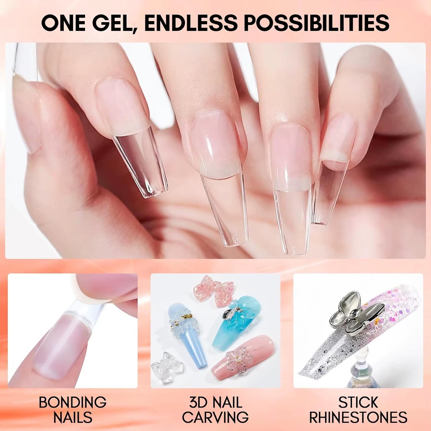 Solid Nail Gel for Acrylic Nail Tips Glue Gel Curing Needed UV Cured for Press on Nails Fake Nails Solid Nail Adhesive